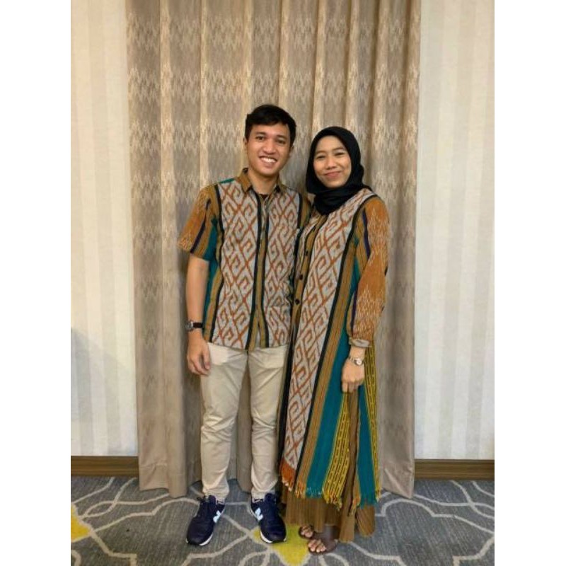 Baju couple Pasangan gamis batik tenun asli outer tenun - outer etnik - tenun jepara - baju etnik- b