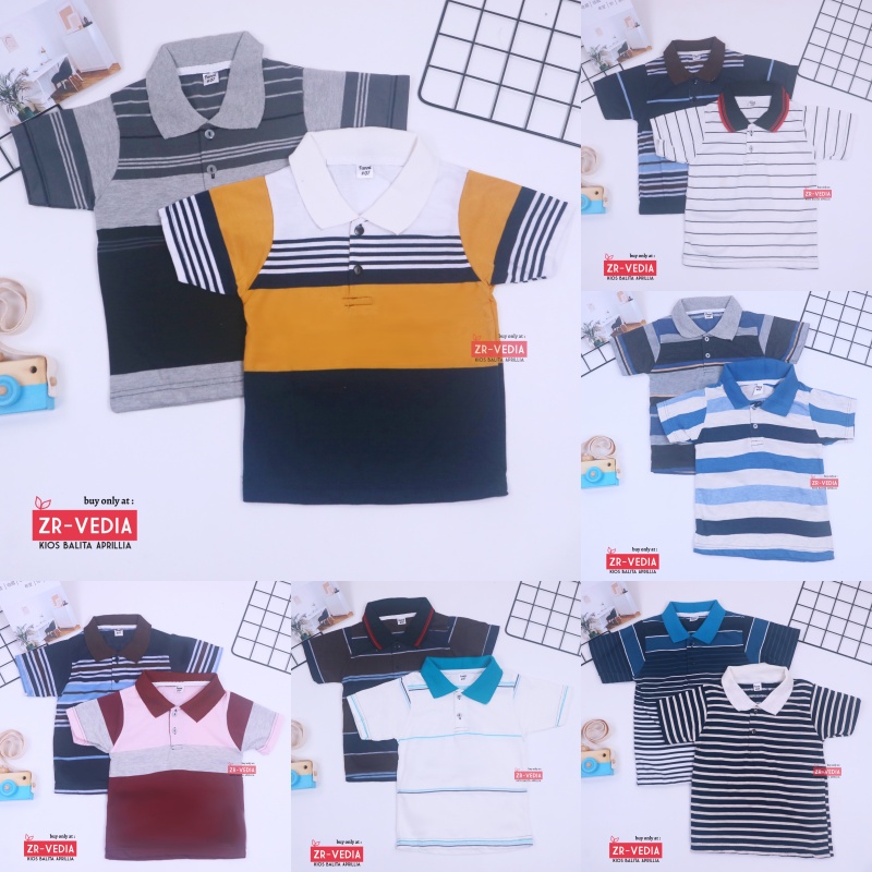 Kerah Salur T-Shirt Anak Laki uk 1-2 Tahun / Kaos Atasan Baju Harian Adem Lengan Pendek Murah Polos