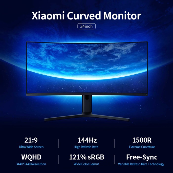 Monitor Gaming Ultra Wide Curved Gaming Monitor 1440P 144Hz AMD 34 Inch