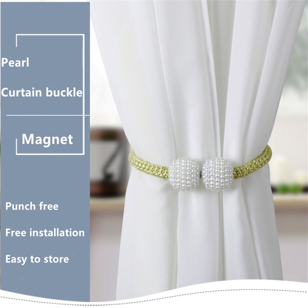 Tali Pengikat Tirai Gorden Magnetic (dapat 2pcs) Tali korden magnet cepat mudah elegant dekorasi gorden Curtain Clip 2 PCS 2Pcs Pearl Curtain Buckle Magnetic Clip Curtain Bracket Strap Buckle Decorative Pendant Tie Rope Curtain Accessories Home Decor