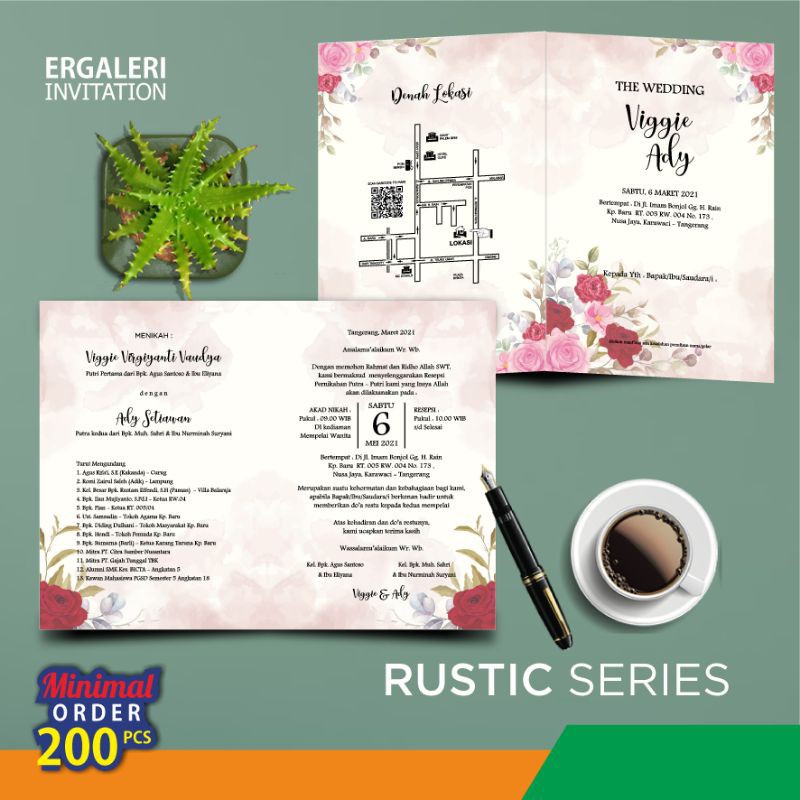 

undangan pernikahan series rustic pink cantik kekinian New
