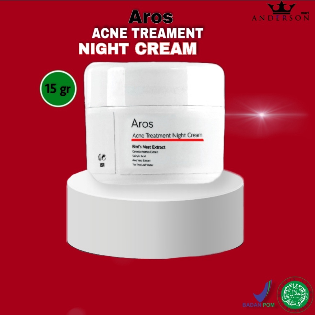 AROS Night Cream 15gr AHA BHA Krim Malam acne Cream Aros Skincare