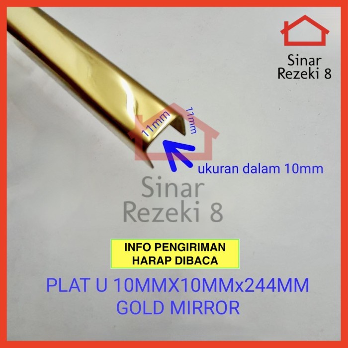 Jual List U GOLD MIRROR 10 x 10 x 10mm Plat Stainless Lis Edging