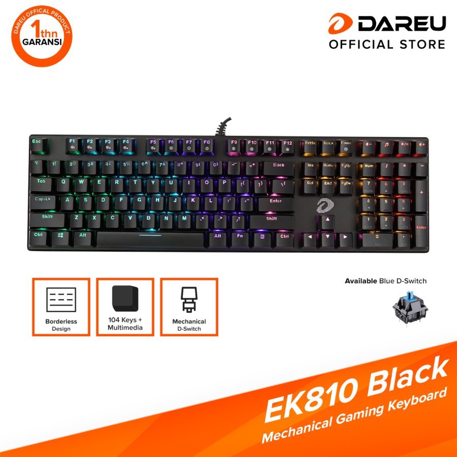 DAREU EK-810 Mechanical Gaming Keyboard Black Fullsize