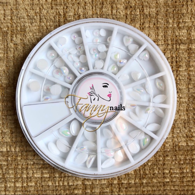 Nail acc pearl ab love round oval shape hiasan kutek gel wedding nails