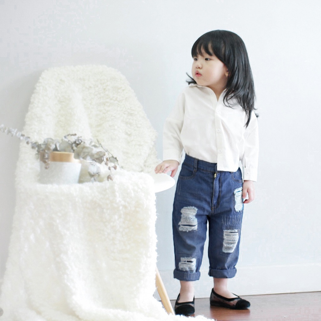 ASH RIPPED JEANS (Dark Blue) | Jeans Anak Unisex | Jeans Denim Anak | Bawahan Anak Perempuan | Jeans Ripped Anak