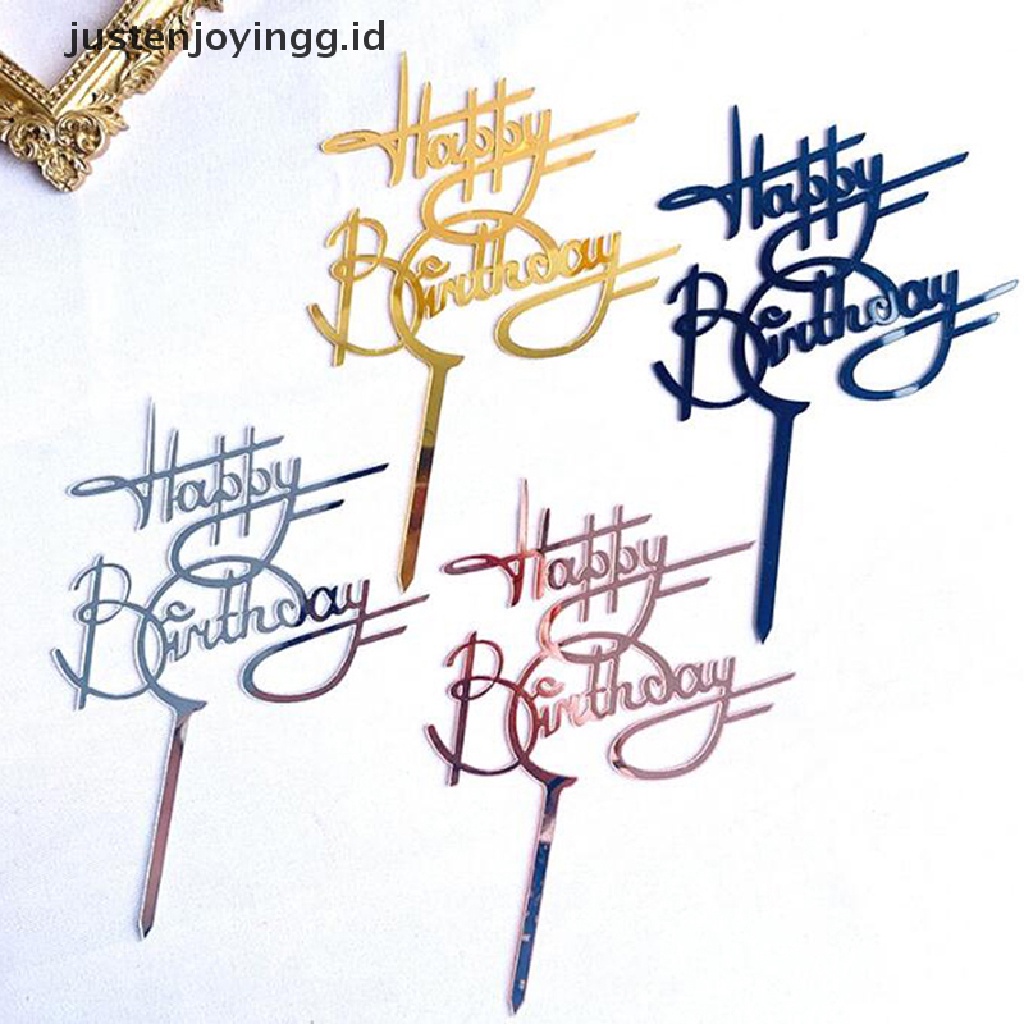 // justenjoyingg.id // 1PC Happy Birthday Cake Topper Golden Acrylic Birthday party Dessert decoration ~