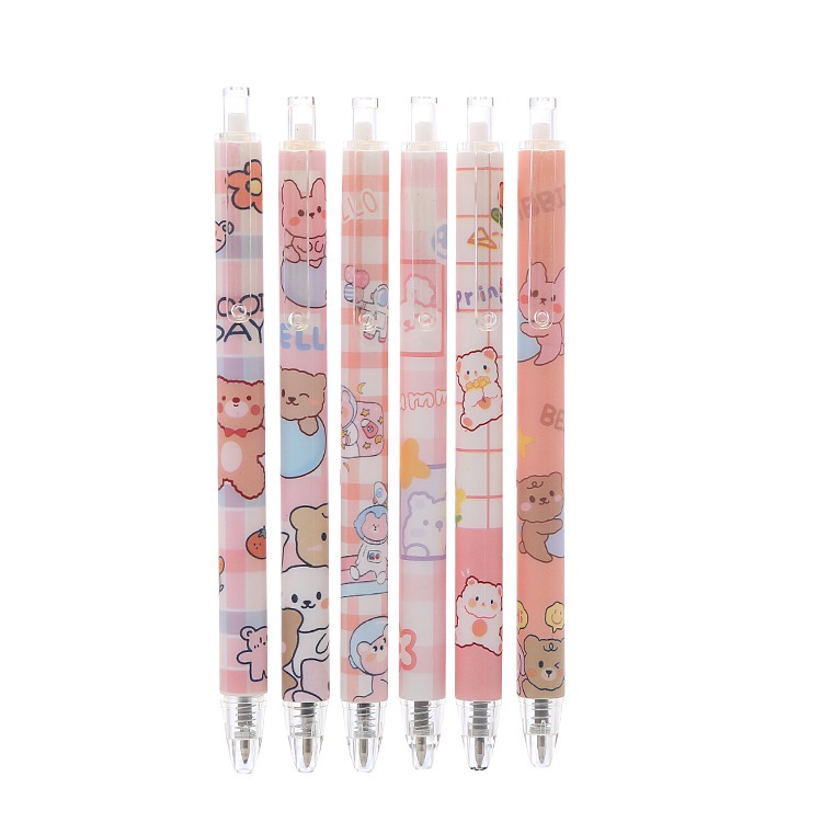 2pcs / Set Pulpen 0.5mm Motif Kartun Beruang Warna Pink Tahan Lama Untuk Hadiah Ulang Tahun