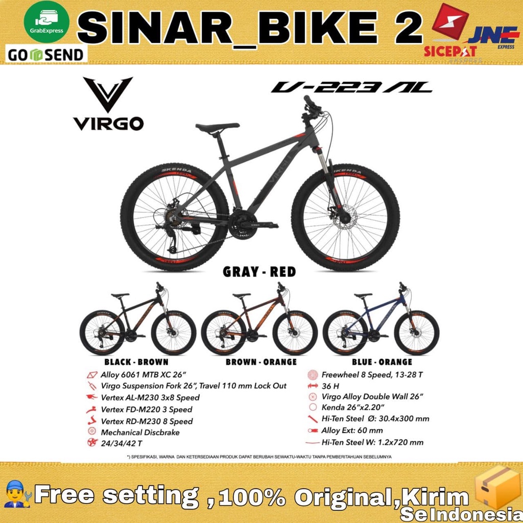 Sepeda Gunung 26 Inch MTB VIRGO V-223 Alloy 24 Speed Forx  Lock Out