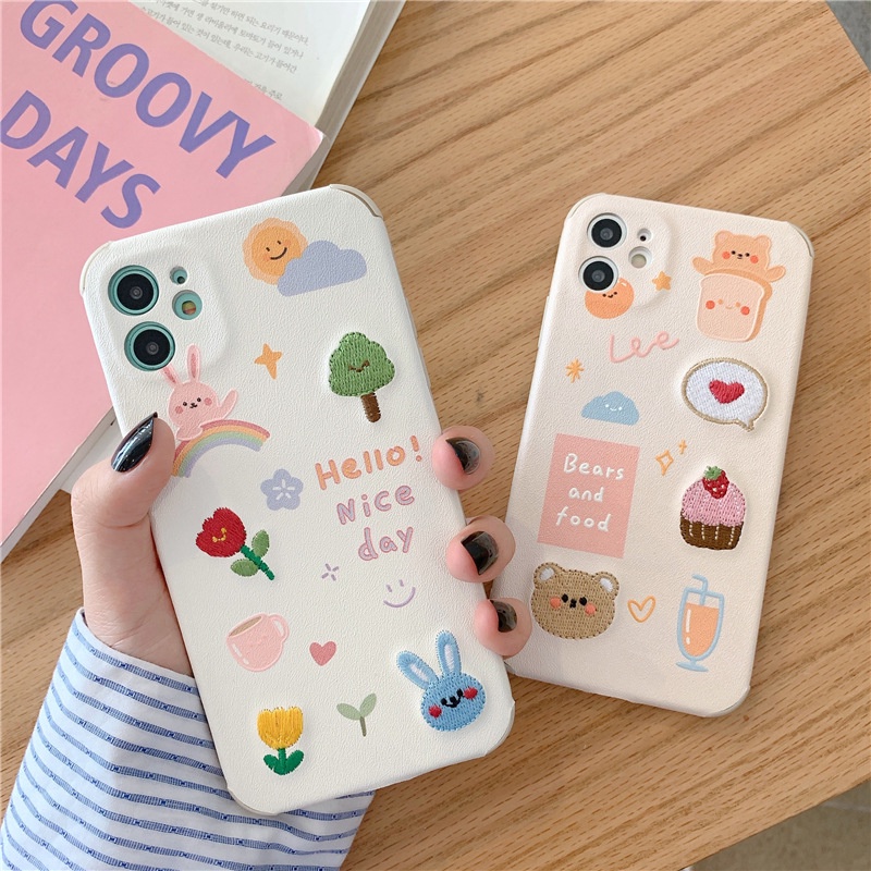 Embroidered Cartoon Bear Phone Case For IPhone 13 12 11 7 8Plus XsMax Max 11 12 Pro Promax X Xs Xr Se2020