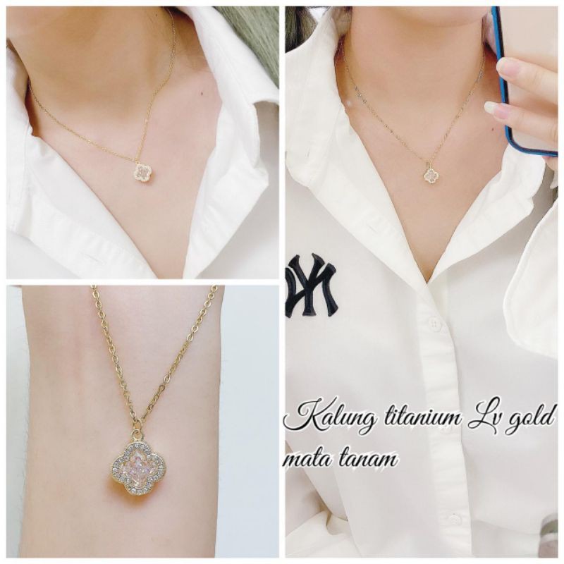 Kalung Liontin Lv Gold | Kalung Wanita | Kalung Titanium Anti Karat dan Luntur | Kalung Cewek