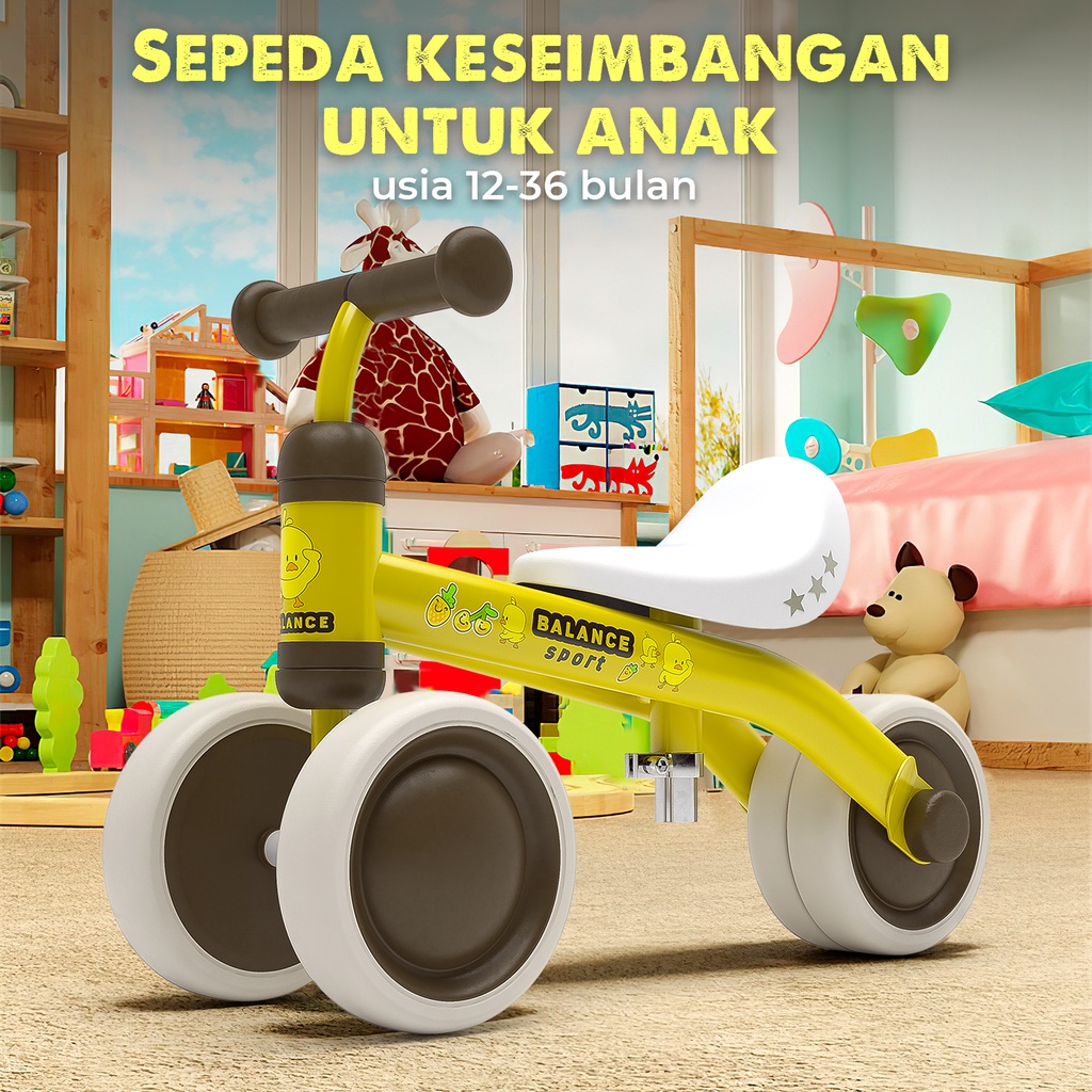 Balance Bike - Anak untuk Belajar Bersepeda - Umur 1-3 Tahun Sepeda Anak - Ride on exotic - Yellow