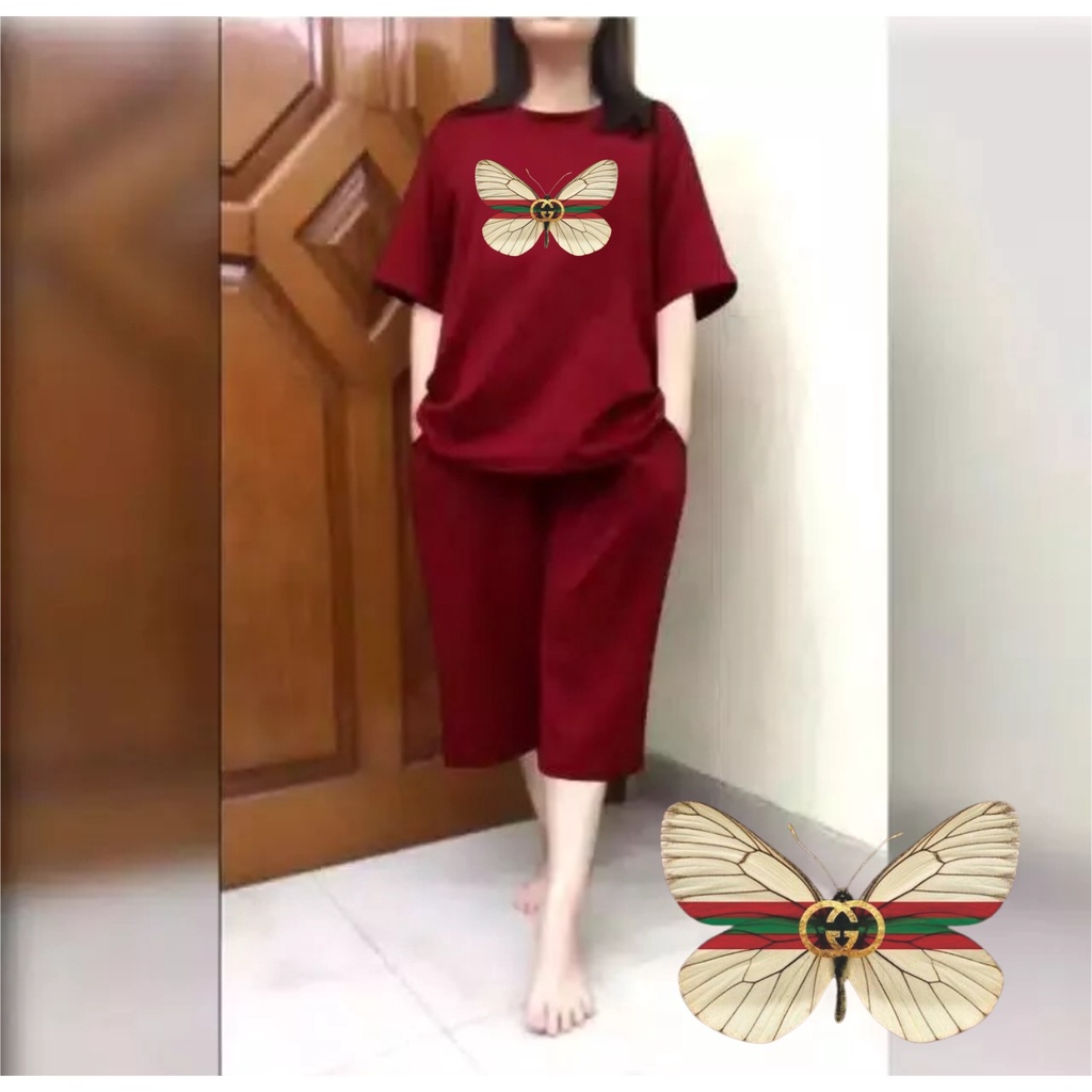 Setelan Wanita JUMBO + Celana Kulot 3/4 Big Size Fit XXL Kupu 01