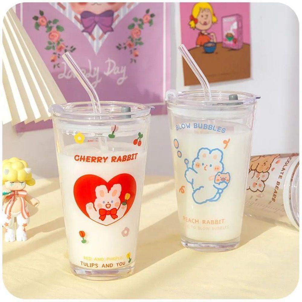 R-FLOWER Gelas Teh Fresh High Capacity Cute Cover Household Milk Cup