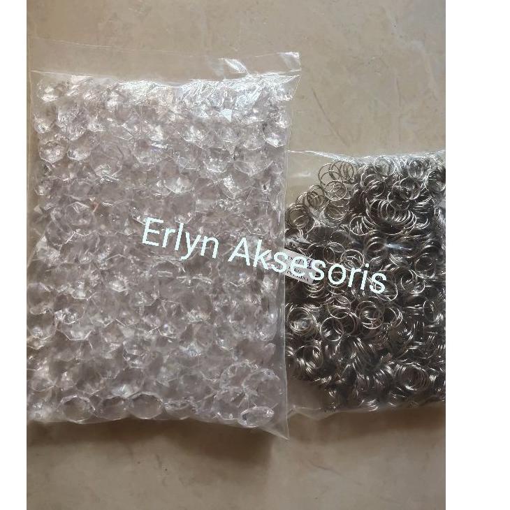 ❀ PAKET KRISTAL AKRILIK 18/20/25MM/BANDUL UNTUK MERONCE/Kristal akrilik 1pons + Ring/Kristal akrilik