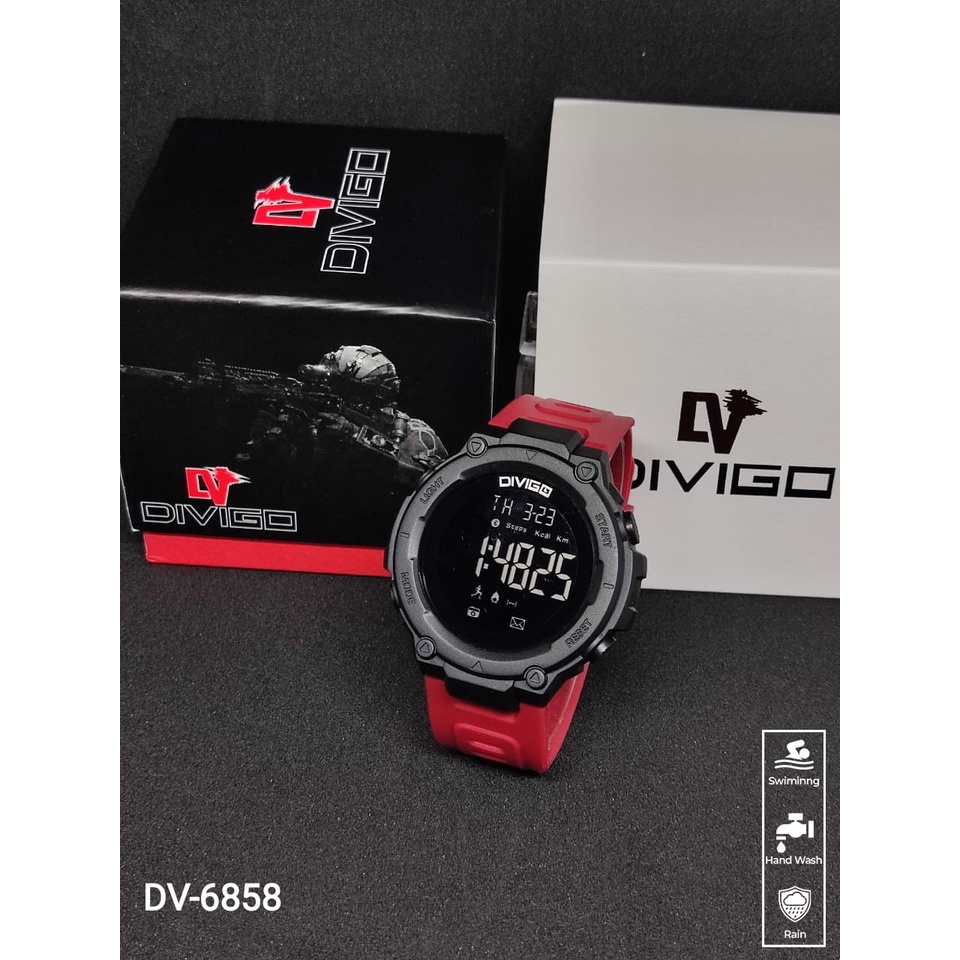 Jam Tangan Pria DIVIGO DV-6858 Original Digital Tahan Air Tali Rubber