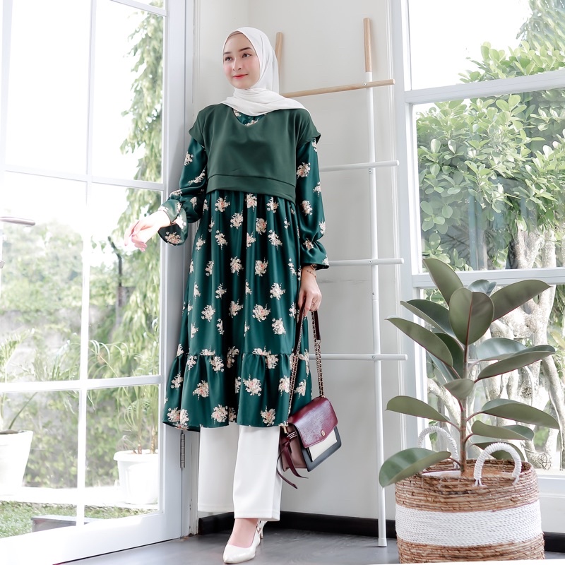 ZUMA TUNIK (ld100 pjg108) - Atasan Combi Maxmara Motif Bunga Busui