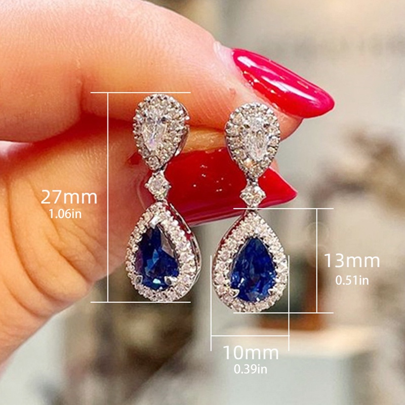 Anting Bentuk Pir Warna Biru Putih Untuk Wanita