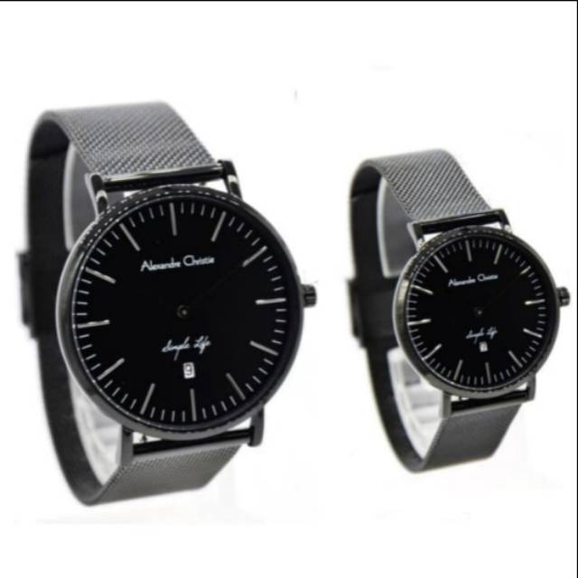 Jam Tangan Alexandre Christie 8566 Couple Black Original