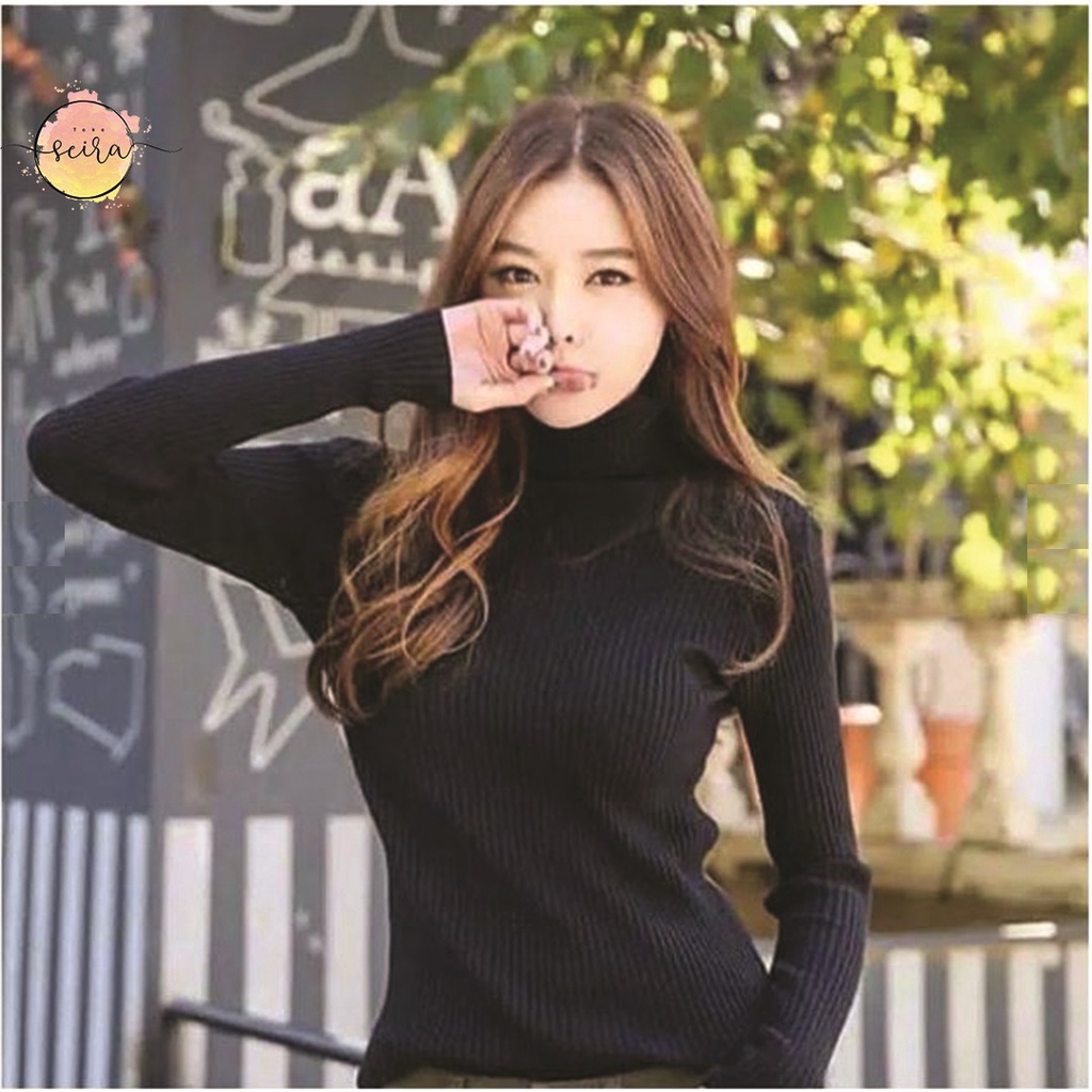 [BISA COD] Sweater Rajut Turtle Neck / Sweater Rajut Turtleneck Lengan Panjang Wanita / Sweater Rajut Longneck Wanita Ribbed