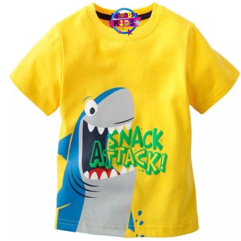 BLB KIDS Atasan Anak Laki Laki 1- 10 Tahun Kaos Premium Unisex Motif Hiu Snack Attack