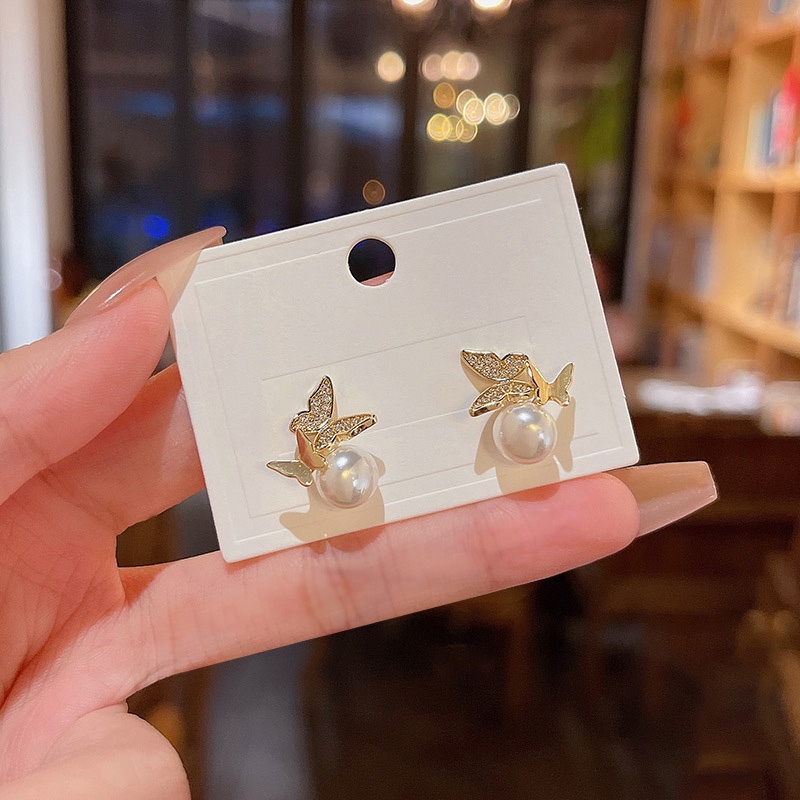 Anting Mutiara Kupu-Kupu Jarum Perak925 Mewah Anting Berlian Berkualitas Tinggi