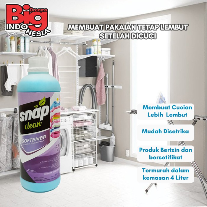 Softener Pewangi Baju Pelembut Pakaian Snap Clean 1 Liter