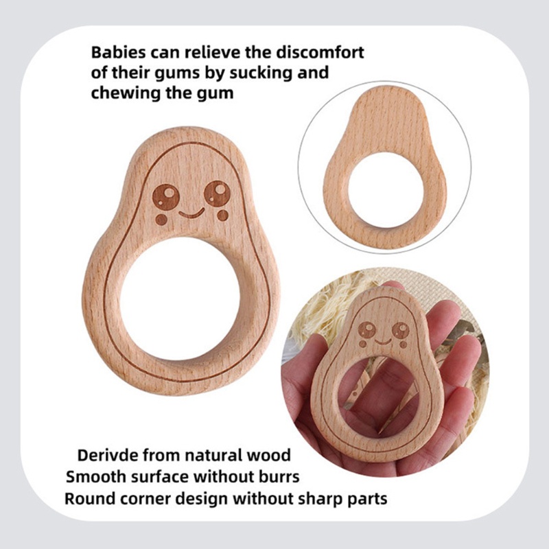 Mary Mainan Teether Bentuk Alpukat Bahan Kayu Bebas BPA Untuk Bayi