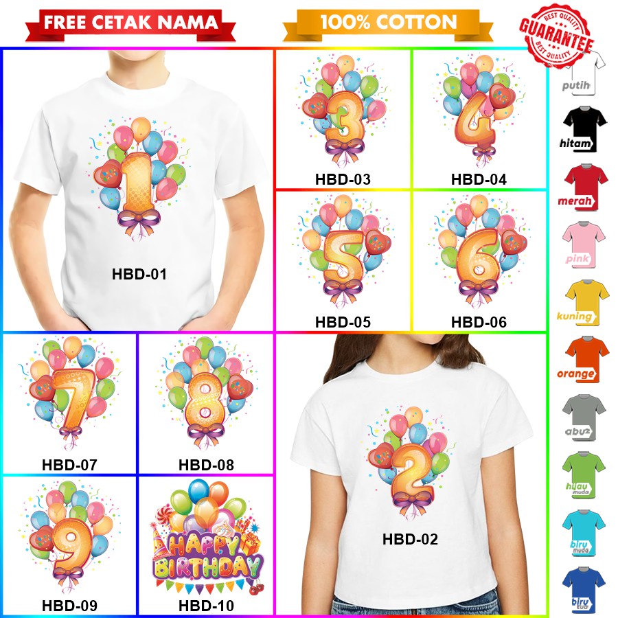 [FREE NAMA!!] Baju Kaos ANAK DAN DEWASA HAPPY BIRTHDAY ULANG TAHUN BANYAK MOTIF