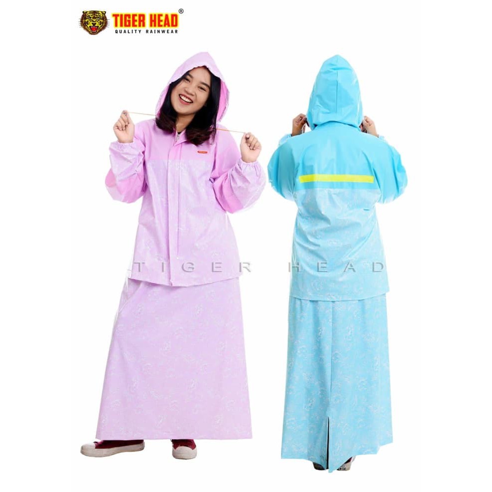 Jas Hujan Rok Bunga Tiger Head 68207 GEMINI Stelan/Setelan Perempuan Wanita Muslimah/Muslim