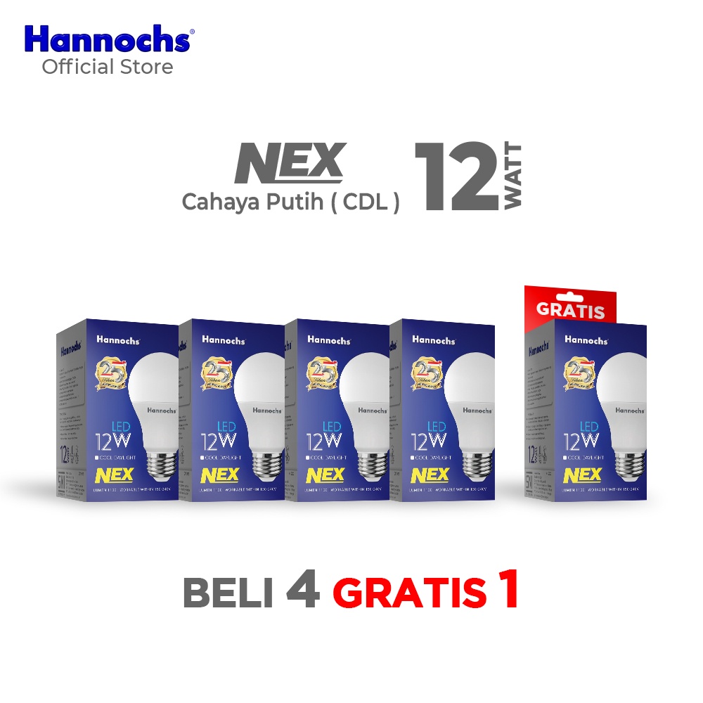 Hannochs Lampu LED NEX 12 watt Cahaya Putih ( BELI 4 GRATIS 1 )