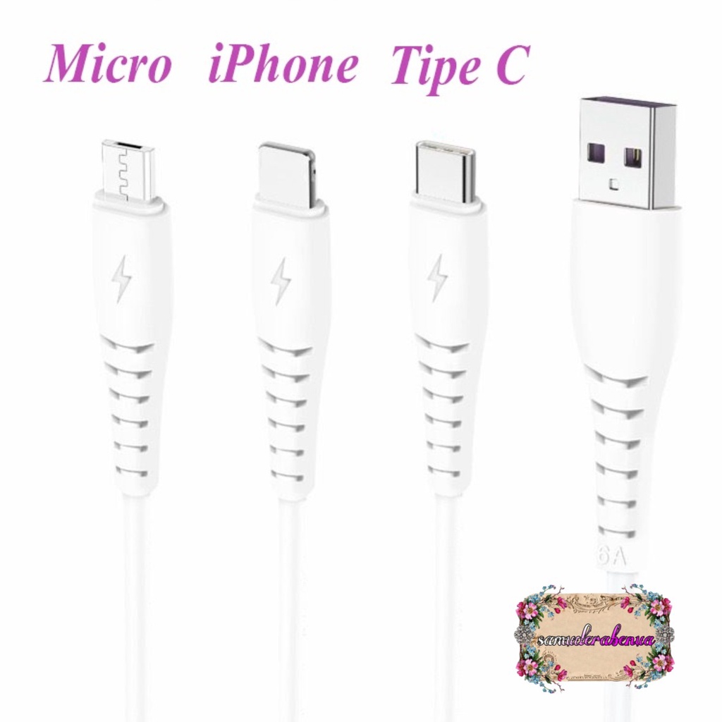 6a kabel data ori  diinami ligthing micro tipe c ip usb fast charging qc 3.0a pengisian cepat sb2849