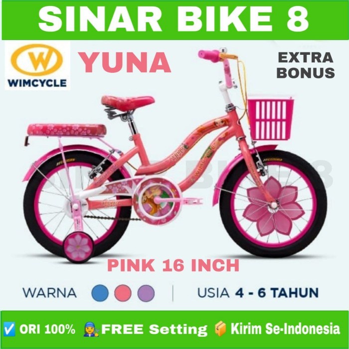 Sepeda Anak Mini WIMCYCLE YUNA Ukuran 16&quot; 18&quot; dan 20 Inch Keranjang Garansi Resmi