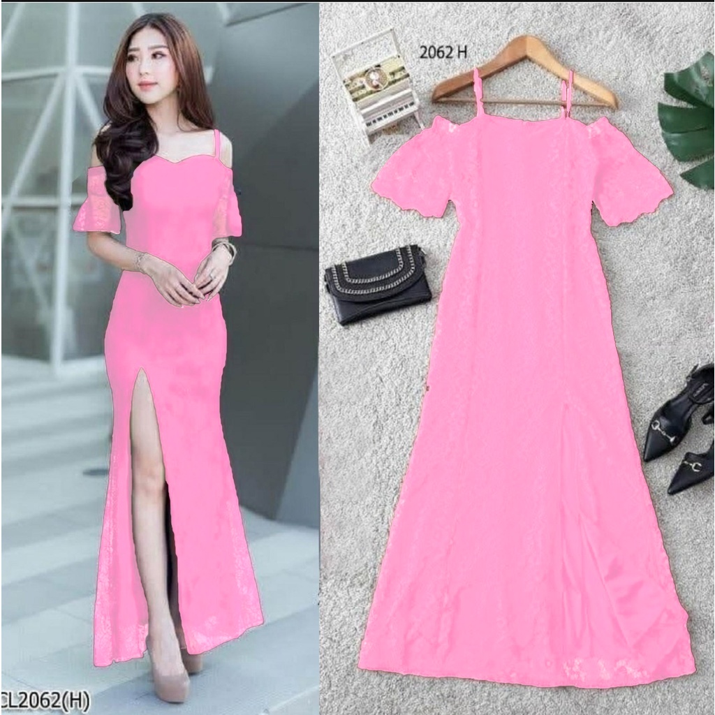 WSE390 - Longdress Brukat Dress Brukat Premium Elegant Dress Gaun Pesta Acara Sleting Belakang