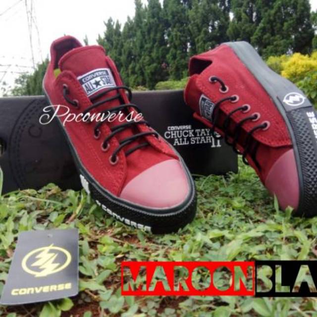 Converse Chuck Taylor New Release Undefeated Low Pendek Maroon Black Hitam