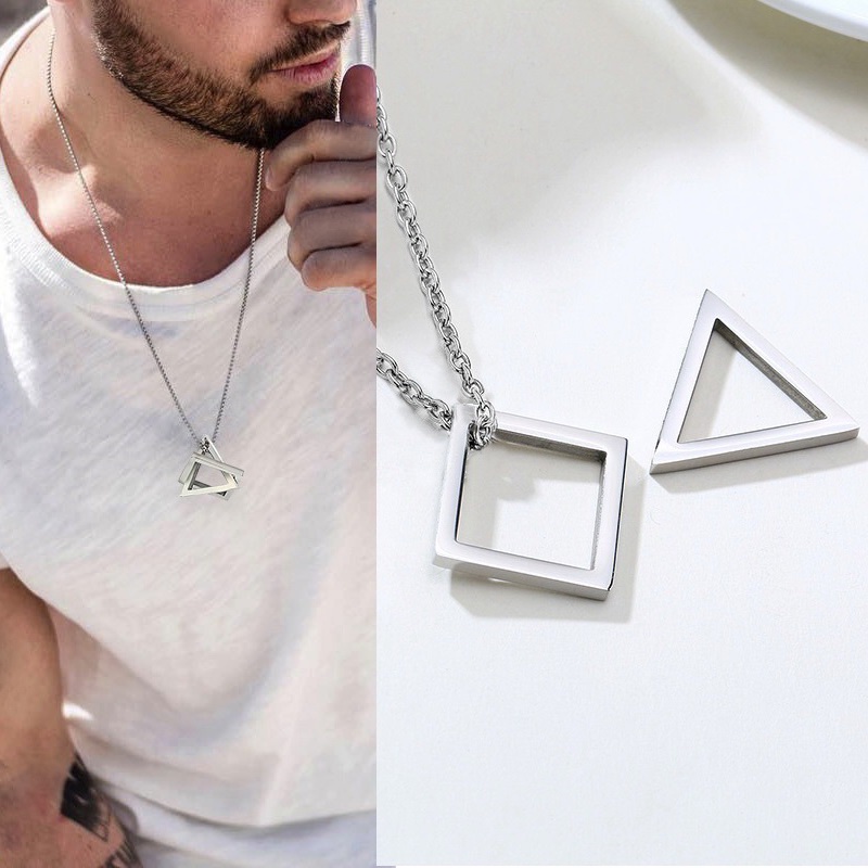 Kalung Liontin Salib Strip Geometris Bahan Stainless Steel Warna Silver Untuk Pria Dan Wanita