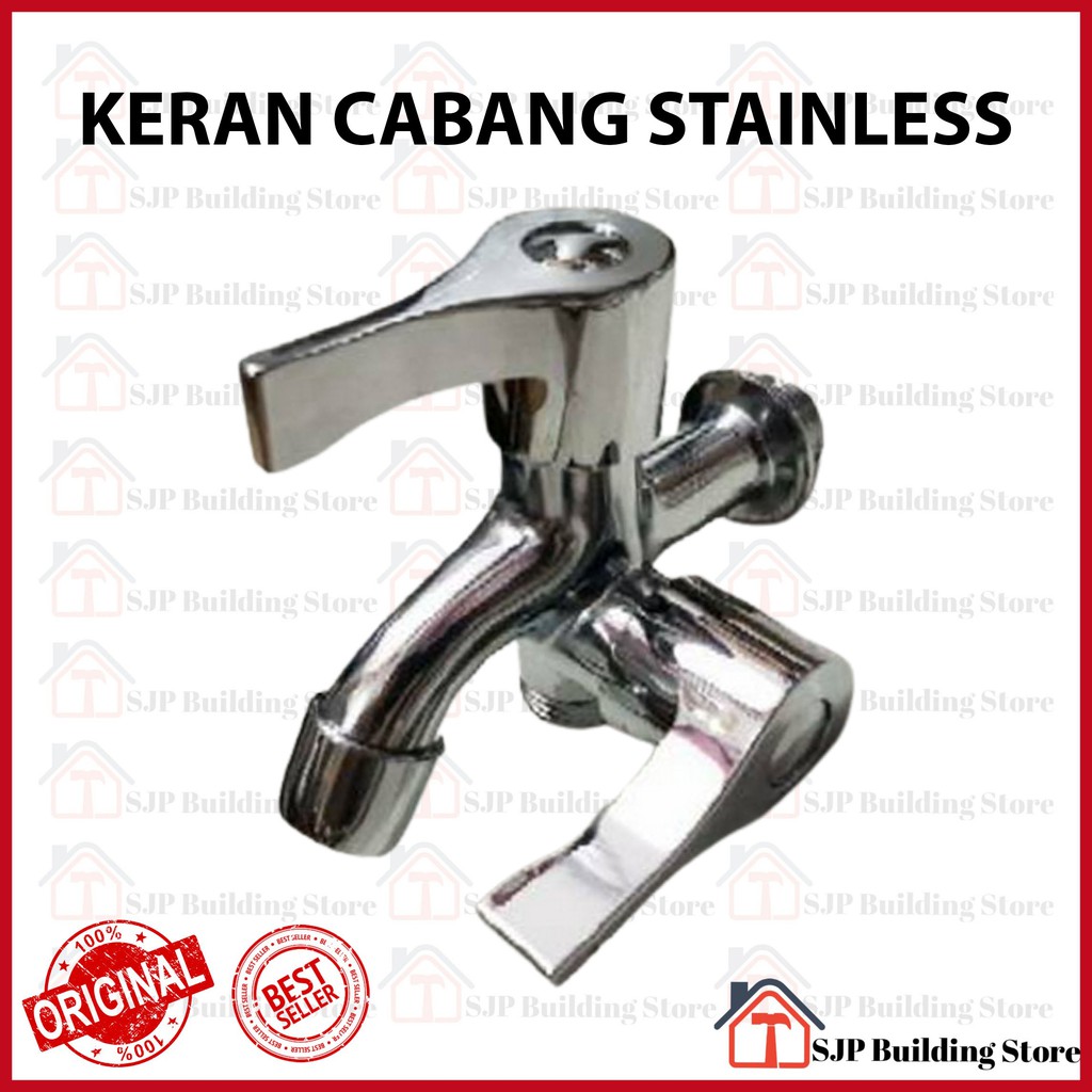 Kran cabang stainless double 2 lubang keran shower