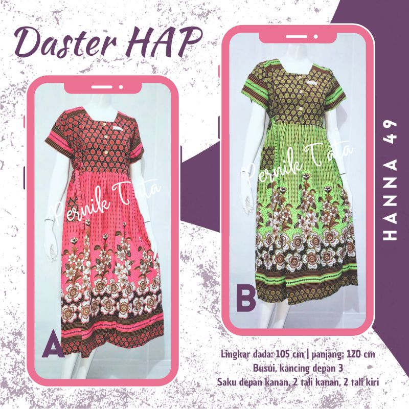 Daster Chibi HAP Hanna Part 1 - Homedress Batik Cantik Busui Rayon Solo Awet Adem Warna Pastel