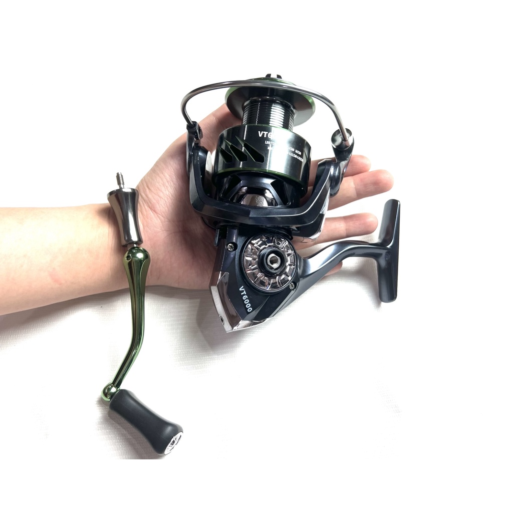 POWER HANDLE GULUNGAN PANCING REELSKING VT 2000 -7000 WARNA HITAM HIJAU SPINNING REEL SPOOL METAL