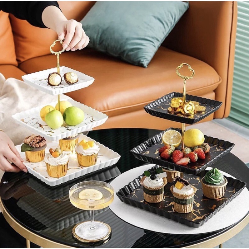 Premium Gold Cake Tier 3 Tingkat/ CANADA CAKE TIER / Rak Susun Kue Roti 3 tingkat / Piring Kue / Fru