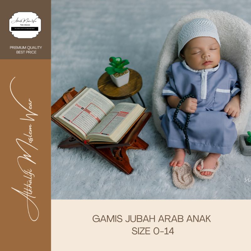 Terbaru - Qomis Koko Gamis Jubah Arab Anak AN NABAWI - ABU LIST PUTIH | Baju muslim anak bayi aqiqah