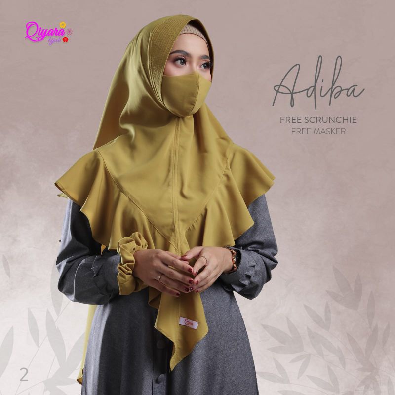 Jilbab Adiba Khimar Free Masker &amp; Scrunchie Ori Qiyara Hijab