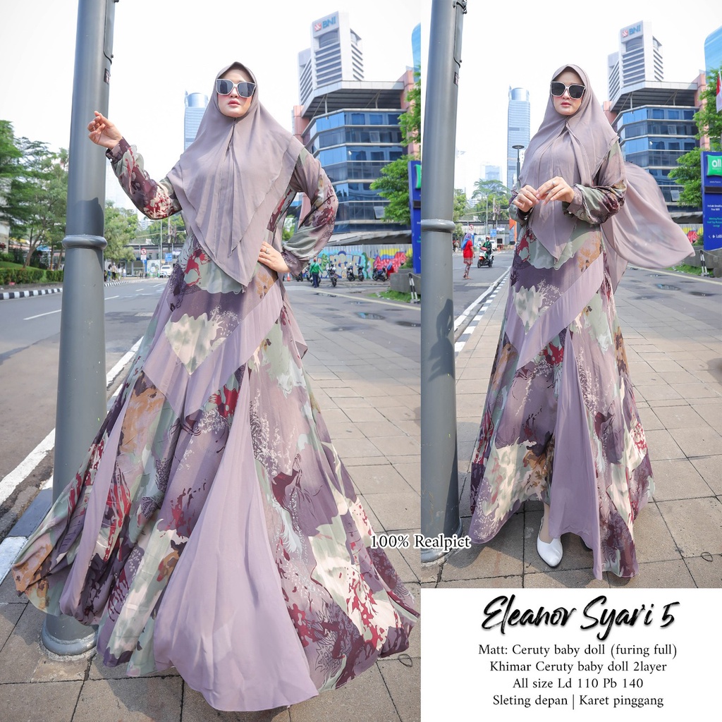 Zahira1808 Ceruty Eleanor 5 Gamis Muslim Syari Ibu Busui Dress Hijab Muslimah Atasan Wanita Terlaris-3