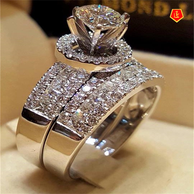 [Ready Stock]Square Princess Double Rings Inlaid Diamond Affordable Luxury Fashion