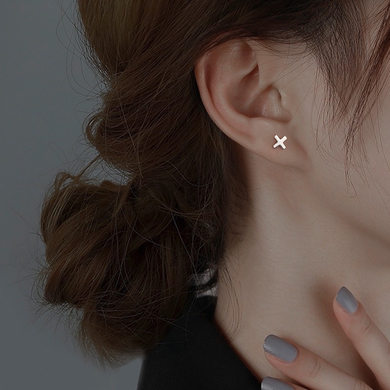 Magic789 Chic Girls S925 Silver Plus Sign Cross Stud Earrings for Women