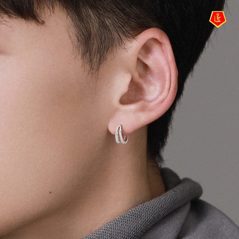 [Ready Stock]Niche Personality Silver Stud Earrings for Men