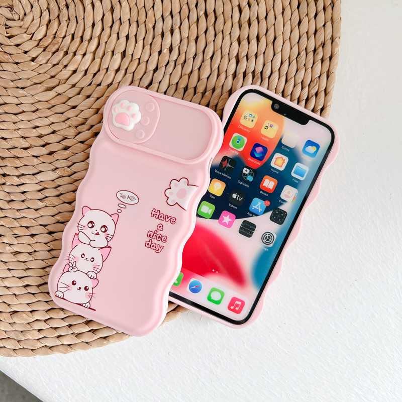 Soft Case Pelindung Kamera Motif Kucing Pink Untuk IPhone 11 12 13 14 Pro Max