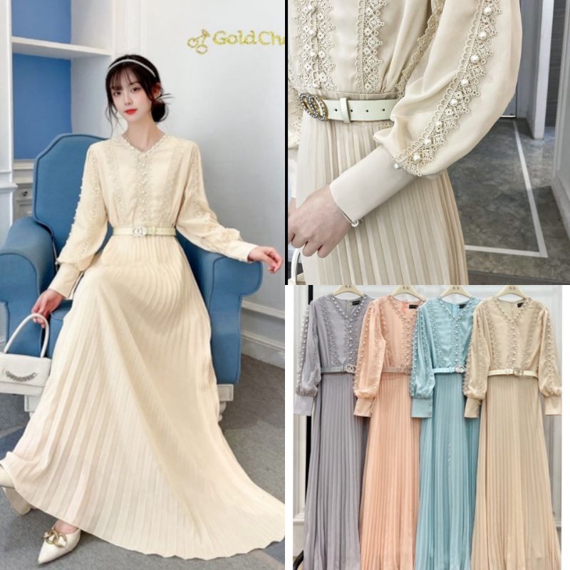 READY STOCK RAYA DRESS/GAMIS PLISKET CHERIES IMPORT/GAMIS BRUKAT IMPORT/GAMIS LEBARAN MEWAH REALPICT