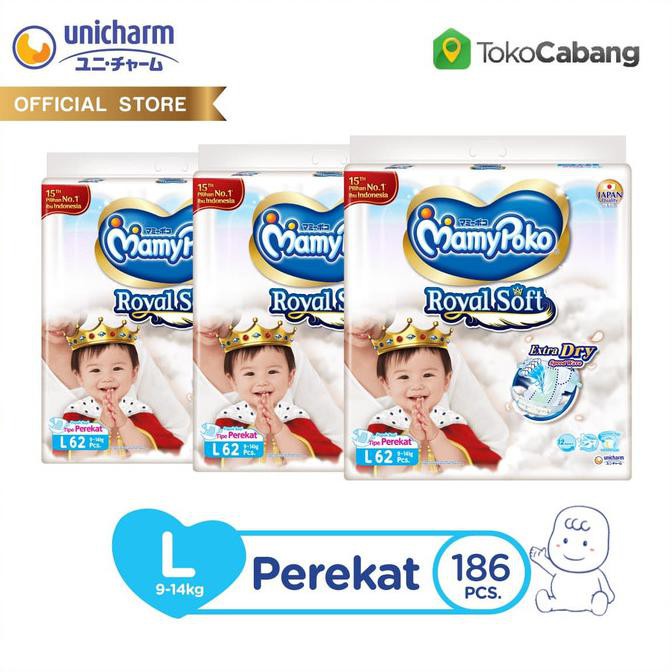 MamyPoko Popok Perekat Royal Soft - L 62 - Karton Isi 3