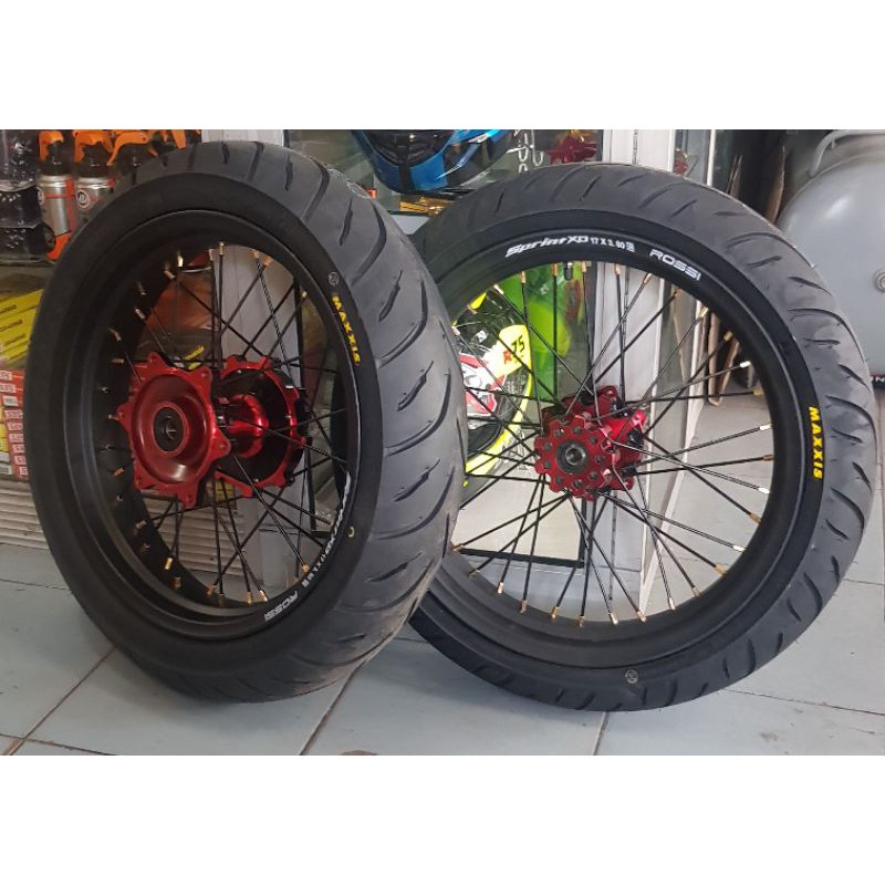 VELG SET/ ALLOY SET CRF150 SUPERMOTO DEPAN BELAKANG LINGKAR SET + BAN MAXXIS CRF150 36H 36H